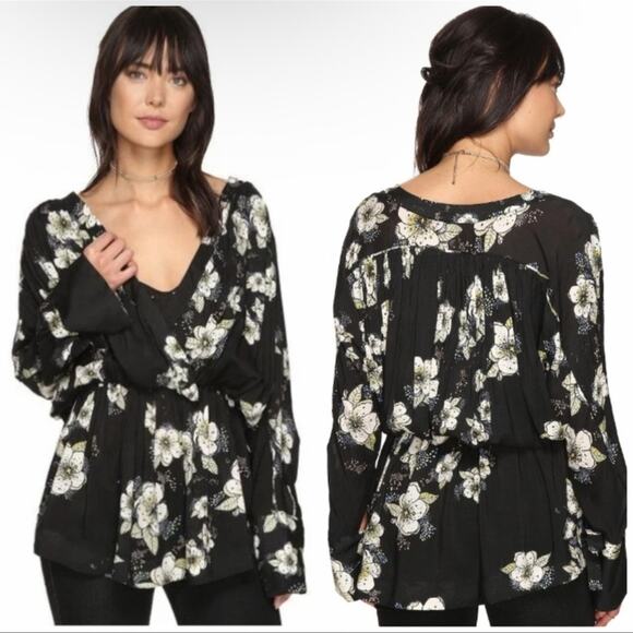 Free People Tuscan Dreams Black Floral Tunic Dress - Picture 6 of 14